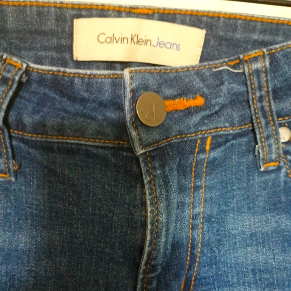 Calvin Klein Ankle Leggings Denim Jeans with Orange Contrast Stitching SZ 2